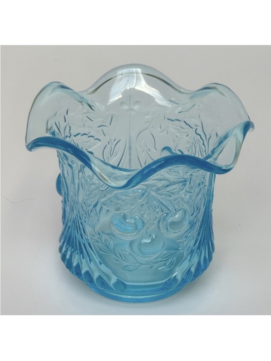 Other - Vintage Blue Opalescent Wreathed Cherries Sugar Bowl LG Wright Style